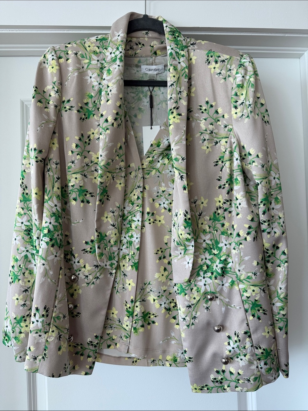 Calvin Klein Taupe Blazer with Green Floral Print - Picture 6 of 6